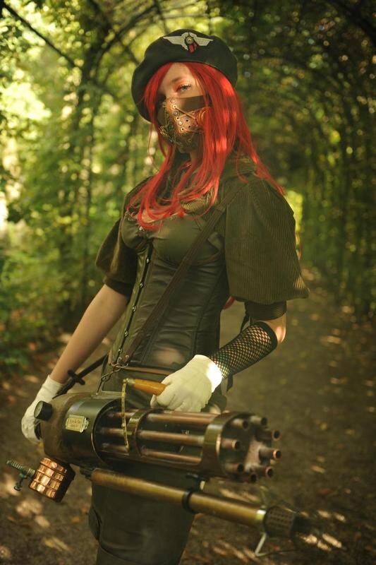 Redhead steampunk girl with a gun. What could be better?