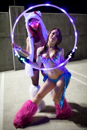 two chicks cosplaying